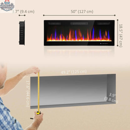 SLOTH Nation Marley electric fireplace heater, 50-inch slim freestanding or wall-mounted unit with eco mode, for modern home décor.