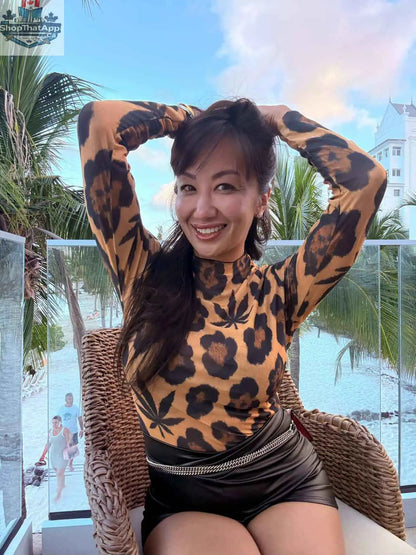 Jane Dope leopard mesh top featuring a stylish, semi-sheer mesh fabric with bold animal print design.