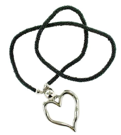 Beaded Rope Necklace Heart with Open Heart Design - Shopthatapp.ca