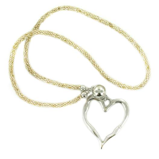 Beaded Rope Necklace Heart with Open Heart Design - Shopthatapp.ca