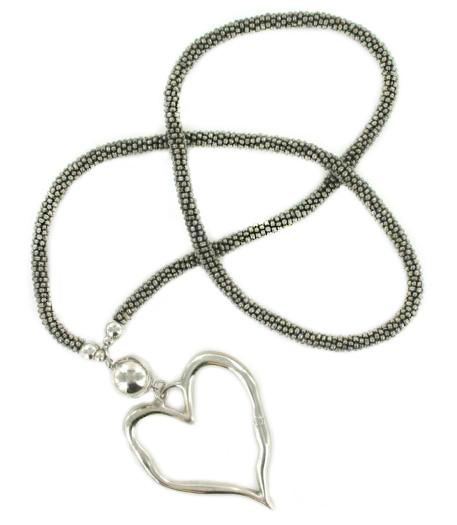 Beaded Rope Necklace Heart with Open Heart Design - Shopthatapp.ca