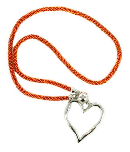Beaded Rope Necklace Heart with Open Heart Design - Shopthatapp.ca