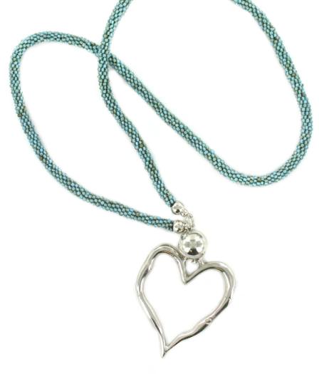 Beaded Rope Necklace Heart with Open Heart Design - Shopthatapp.ca