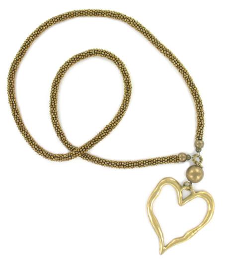 Beaded Rope Necklace Heart with Open Heart Design - Shopthatapp.ca