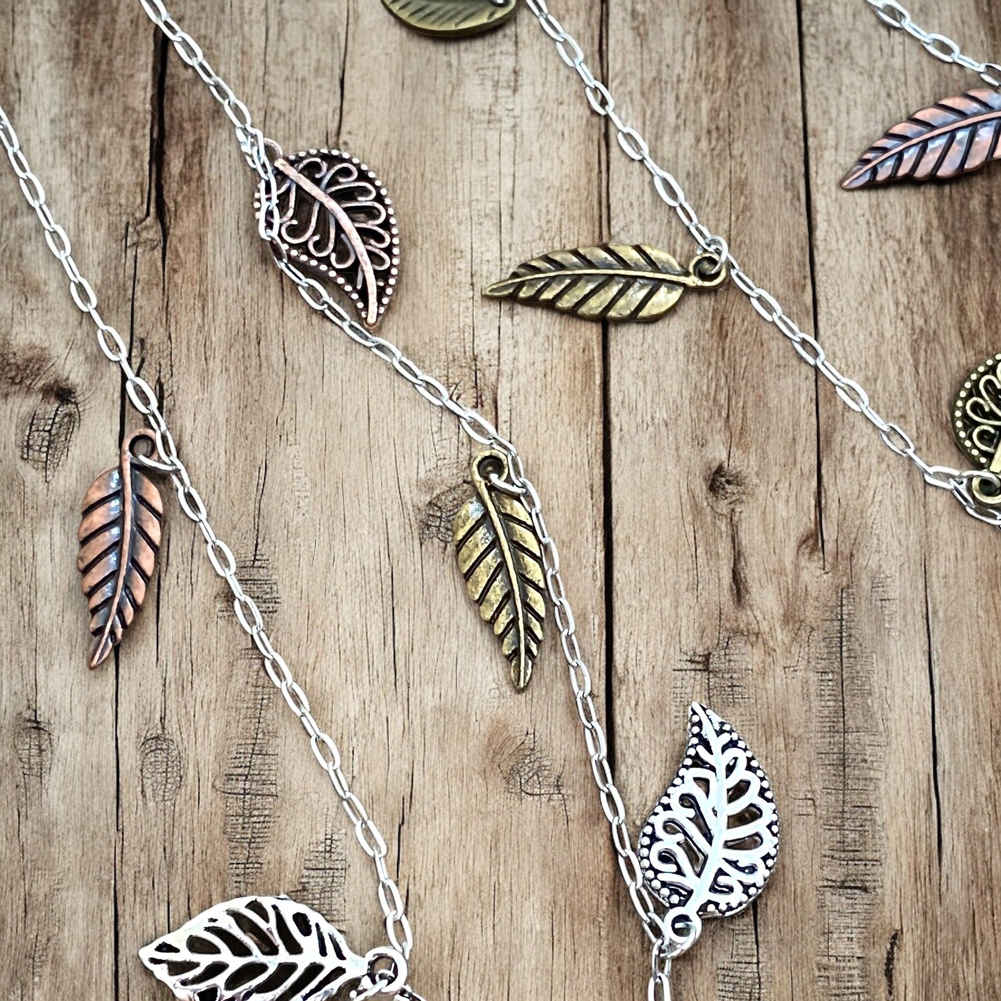 Waterfall Leaf Necklace – Long Layering Chain with Cascading Silver & Mixed Metal Leaves - Shopthatapp.ca