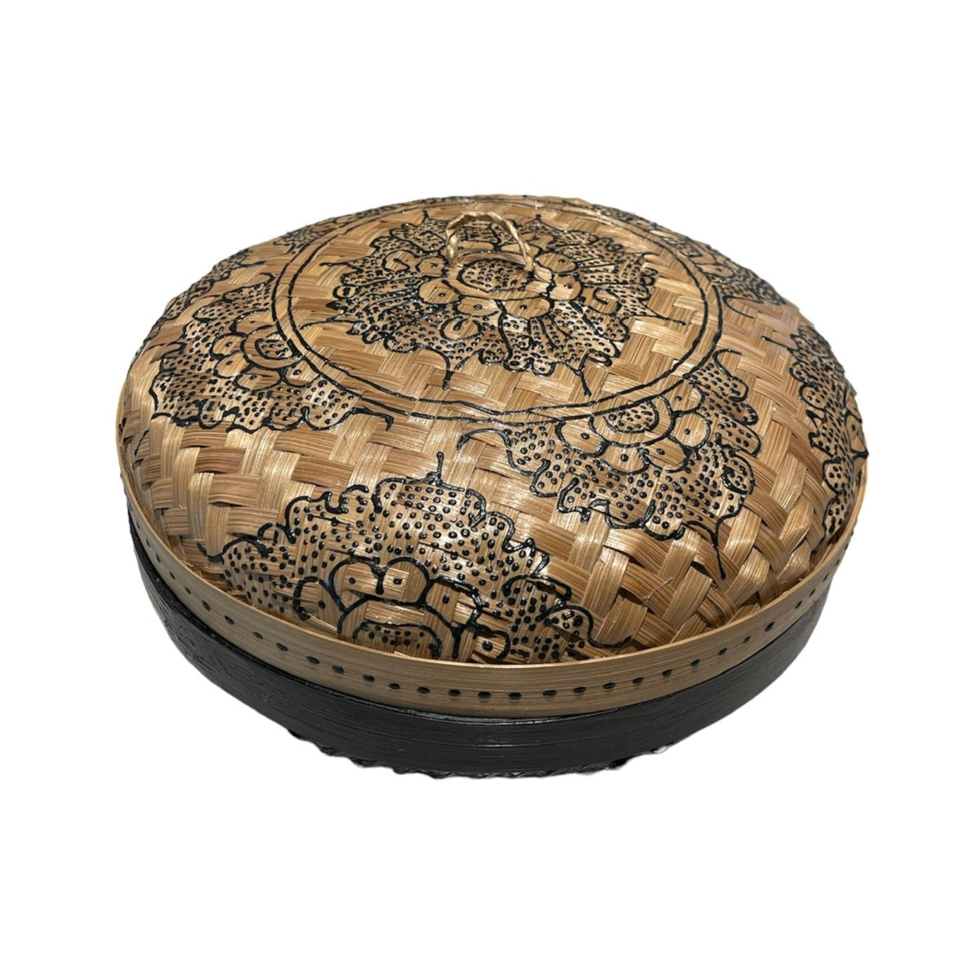 Black Rattan Henna Box - Elegant Round Design - Shopthatapp.ca