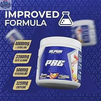 BulkBully Supplements Alpha Supps Pre-Workout powder in a container, ready for fitness and workout energy boosting.