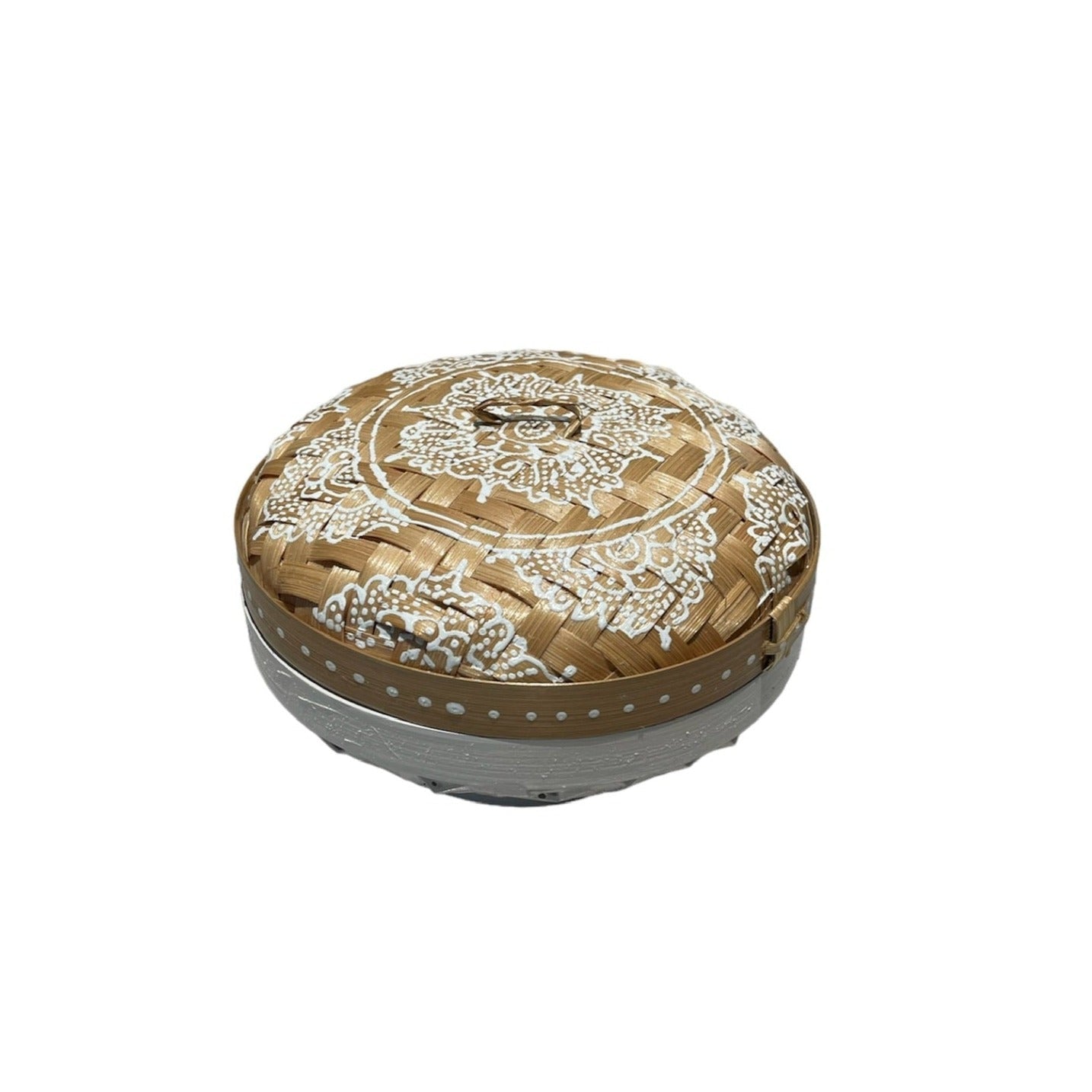 White Rattan Henna Box - Stylish Round Storage Solution - Shopthatapp.ca