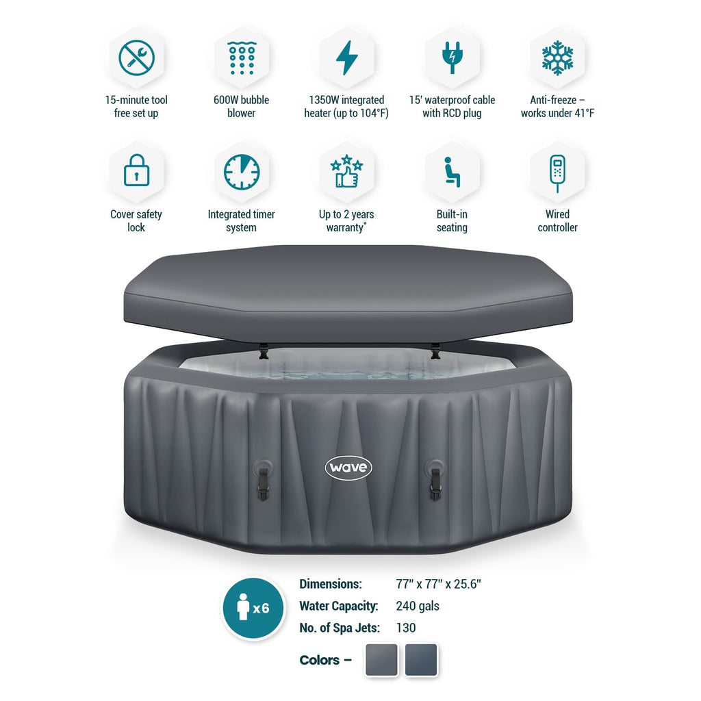 Wave | Aegean | 6-Person Inflatable Hot Tub | Octagon | Integrated Heater - Www.Shopthatapp.ca