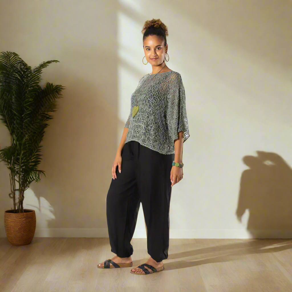 Grey Popcorn Knit Top - Shopthatapp.ca