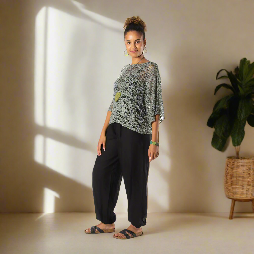 Grey Popcorn Knit Top - Shopthatapp.ca