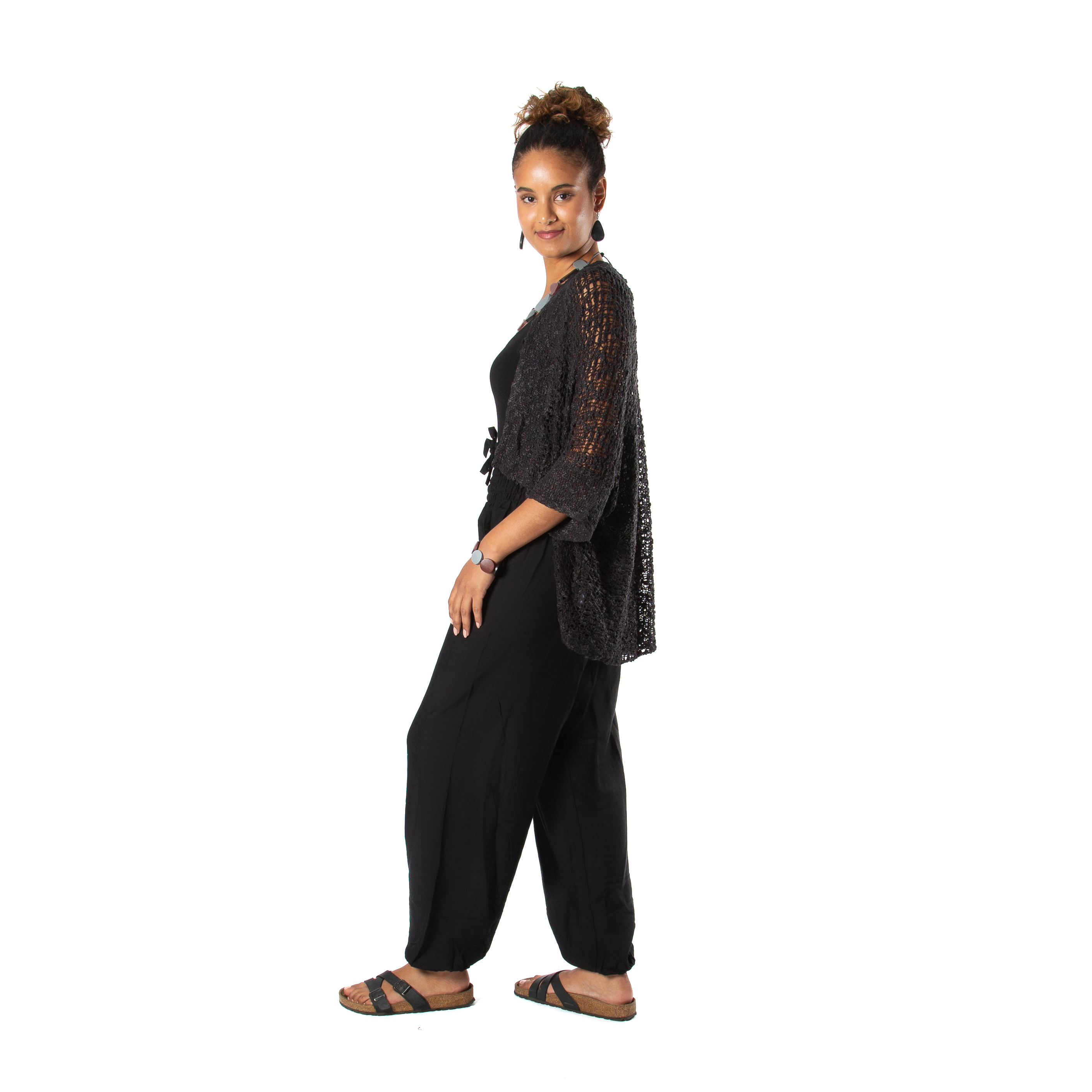 Popcorn Knit Cardigan in Charcoal Black - Cozy Short Sleeve Essential for Everyday Style - Shopthatapp.ca