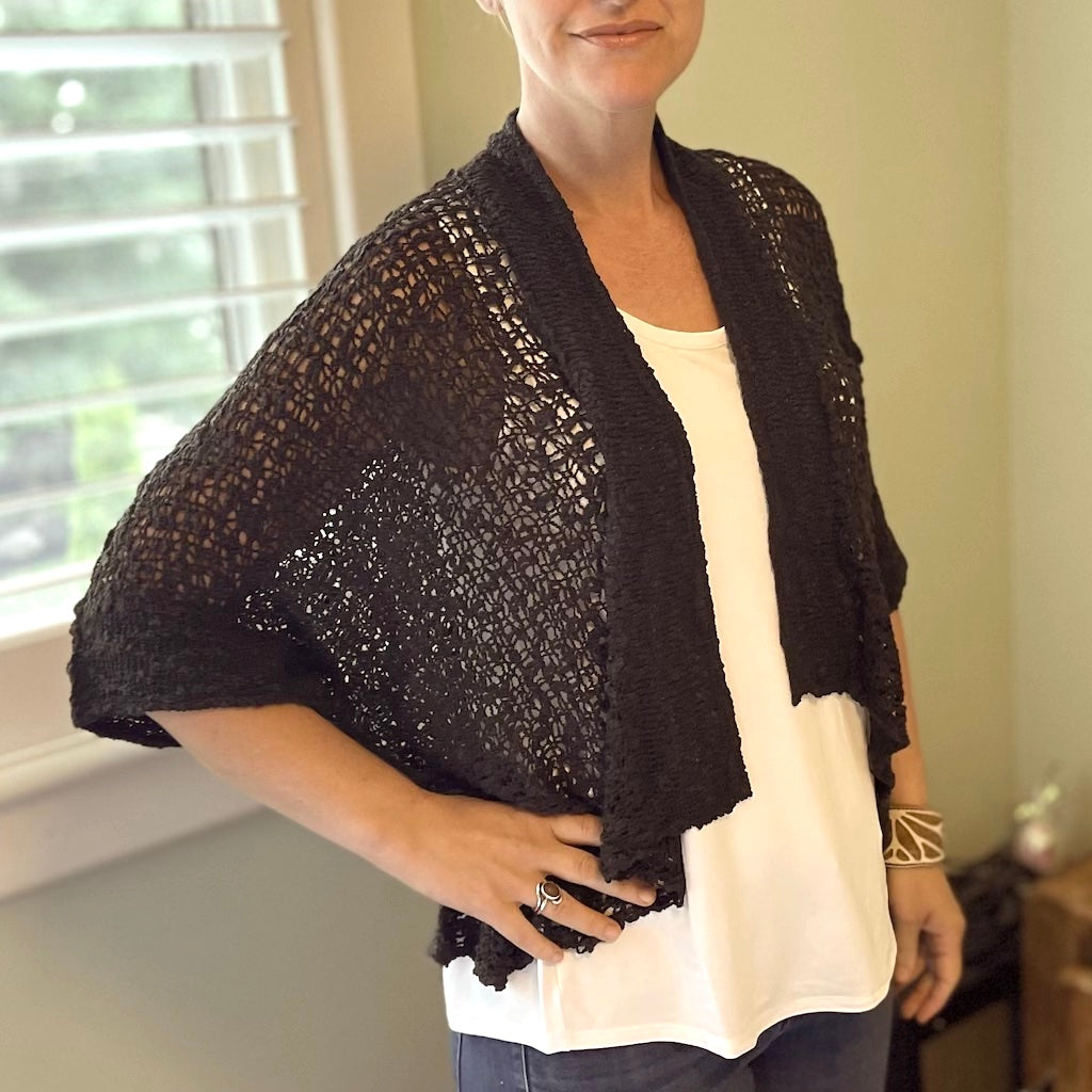 Popcorn Knit Cardigan in Charcoal Black - Cozy Short Sleeve Essential for Everyday Style - Shopthatapp.ca