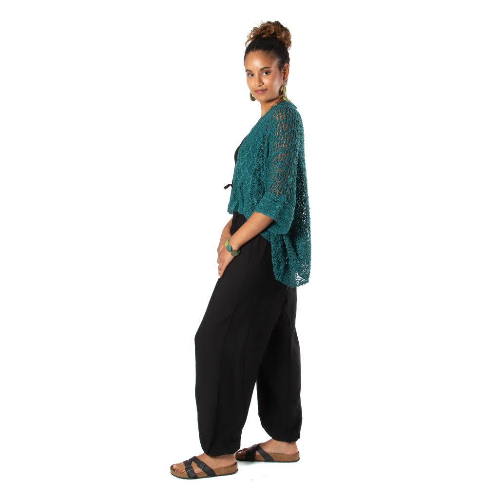 Popcorn Knit Cardigan Jade Green - Short Sleeve Style - Shopthatapp.ca