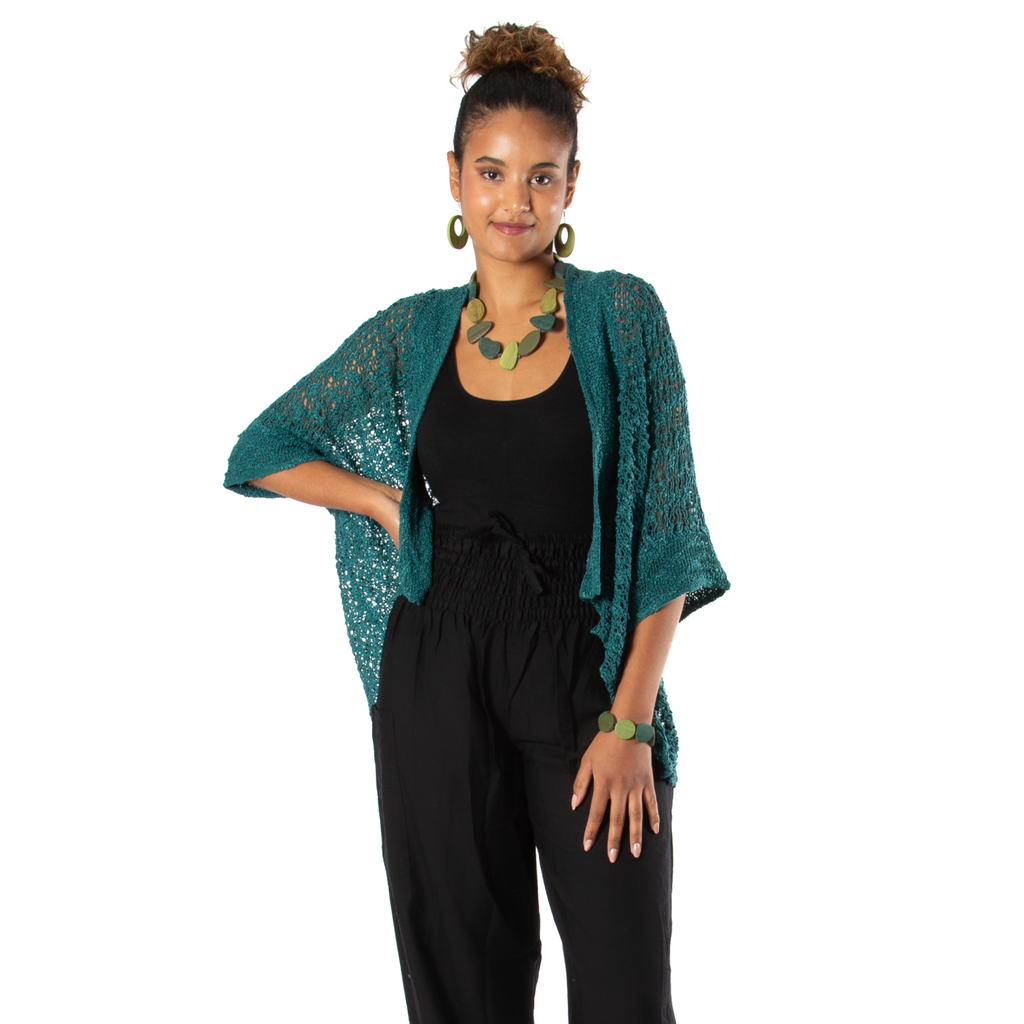 Popcorn Knit Cardigan Jade Green - Short Sleeve Style - Shopthatapp.ca