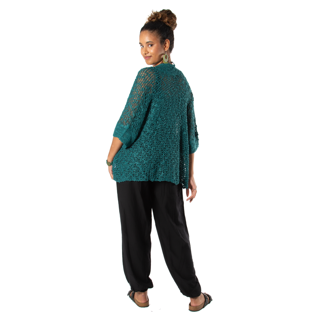 Popcorn Knit Cardigan Jade Green - Short Sleeve Style - Shopthatapp.ca