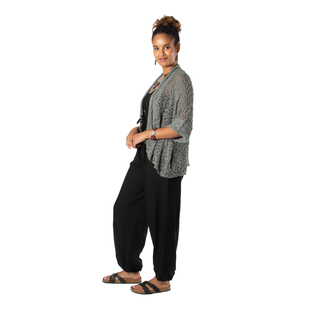 Popcorn Knit Cardigan Grey - Short Sleeve Cozy Layering Essential - Shopthatapp.ca