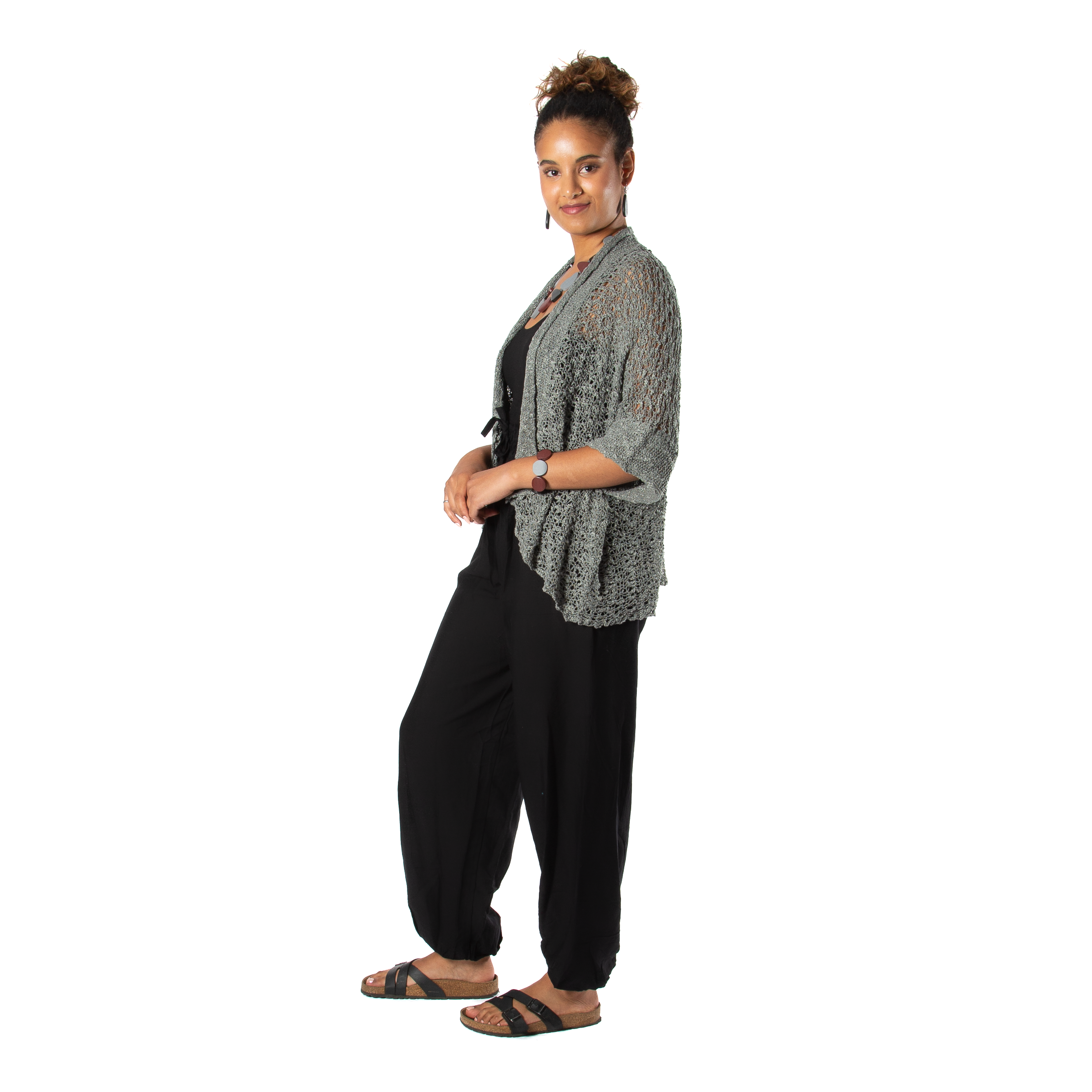 Popcorn Knit Cardigan Grey - Short Sleeve Cozy Layering Essential - Shopthatapp.ca