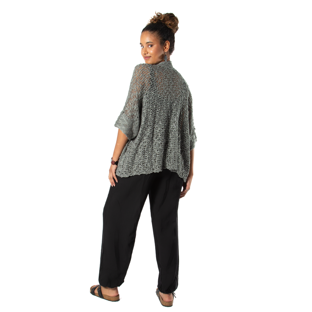 Popcorn Knit Cardigan Grey - Short Sleeve Cozy Layering Essential - Shopthatapp.ca