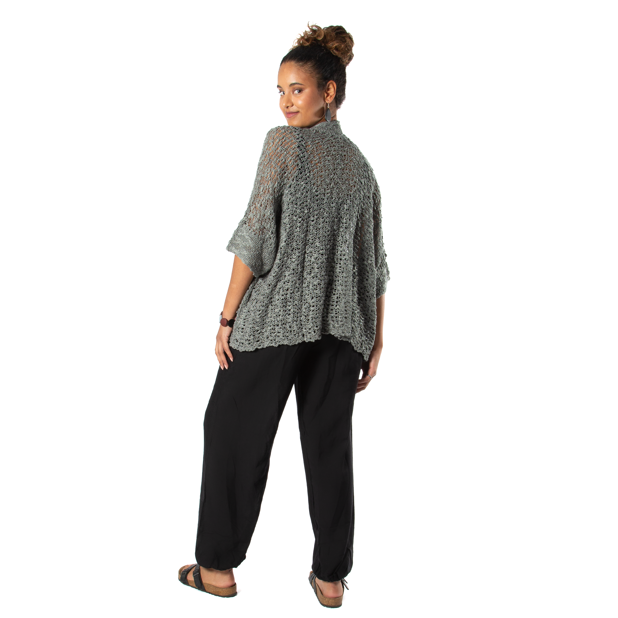 Popcorn Knit Cardigan Grey - Short Sleeve Cozy Layering Essential - Shopthatapp.ca