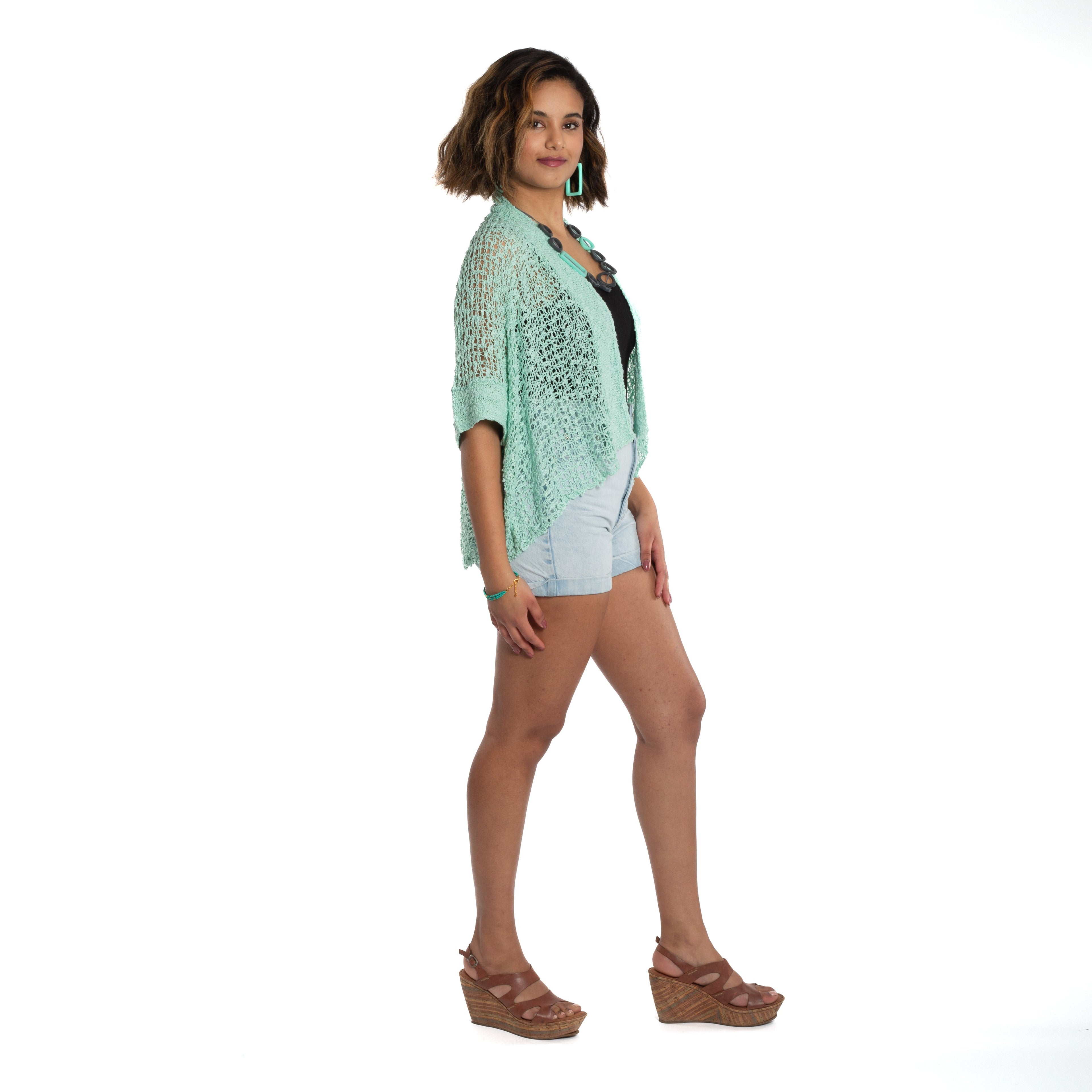 Short Sleeved Cardigan Mint - Stylish & Versatile Layering Essential - Shopthatapp.ca