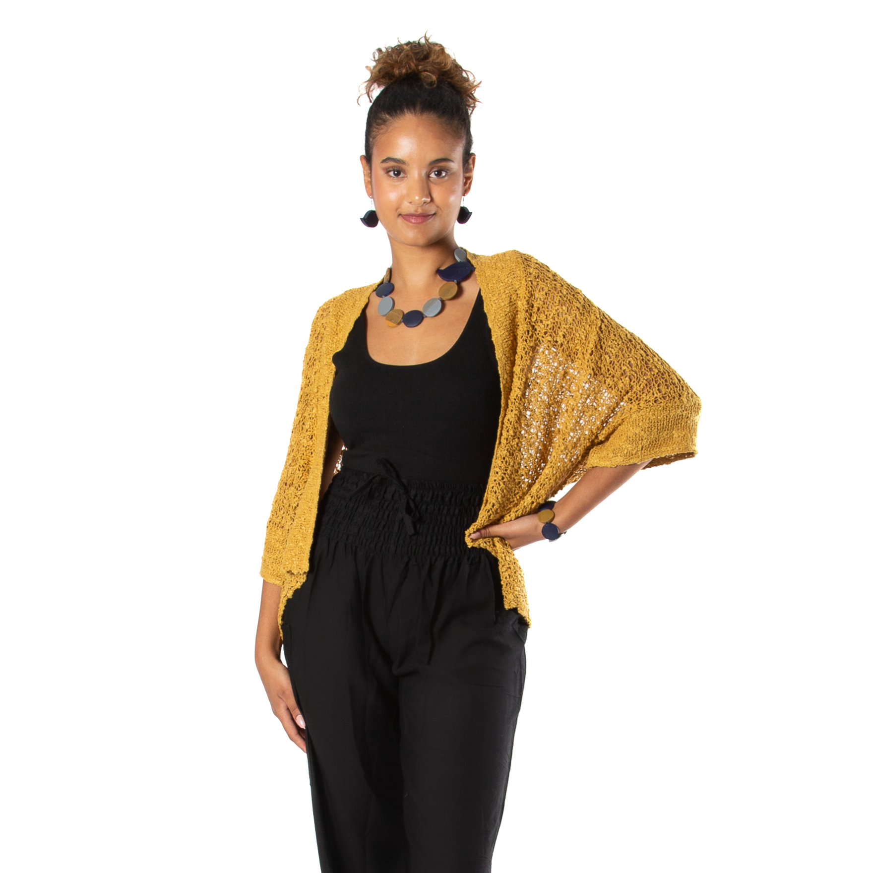 Popcorn Knit Short Sleeve Cardigan in Mustard - Cozy Mustard Popcorn Knit Cardigan - Shopthatapp.ca