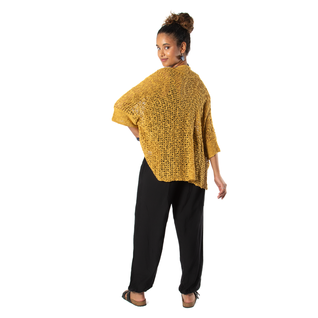 Popcorn Knit Short Sleeve Cardigan in Mustard - Cozy Mustard Popcorn Knit Cardigan - Shopthatapp.ca