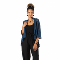 Navy Blue Popcorn Knit Cardigan - Short Sleeve Style - Shopthatapp.ca