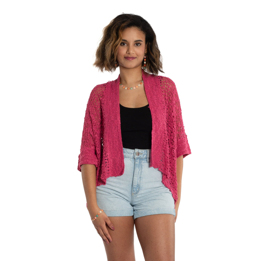 Short Sleeved Pink Cardigan for Stylish Layering - Shopthatapp.ca
