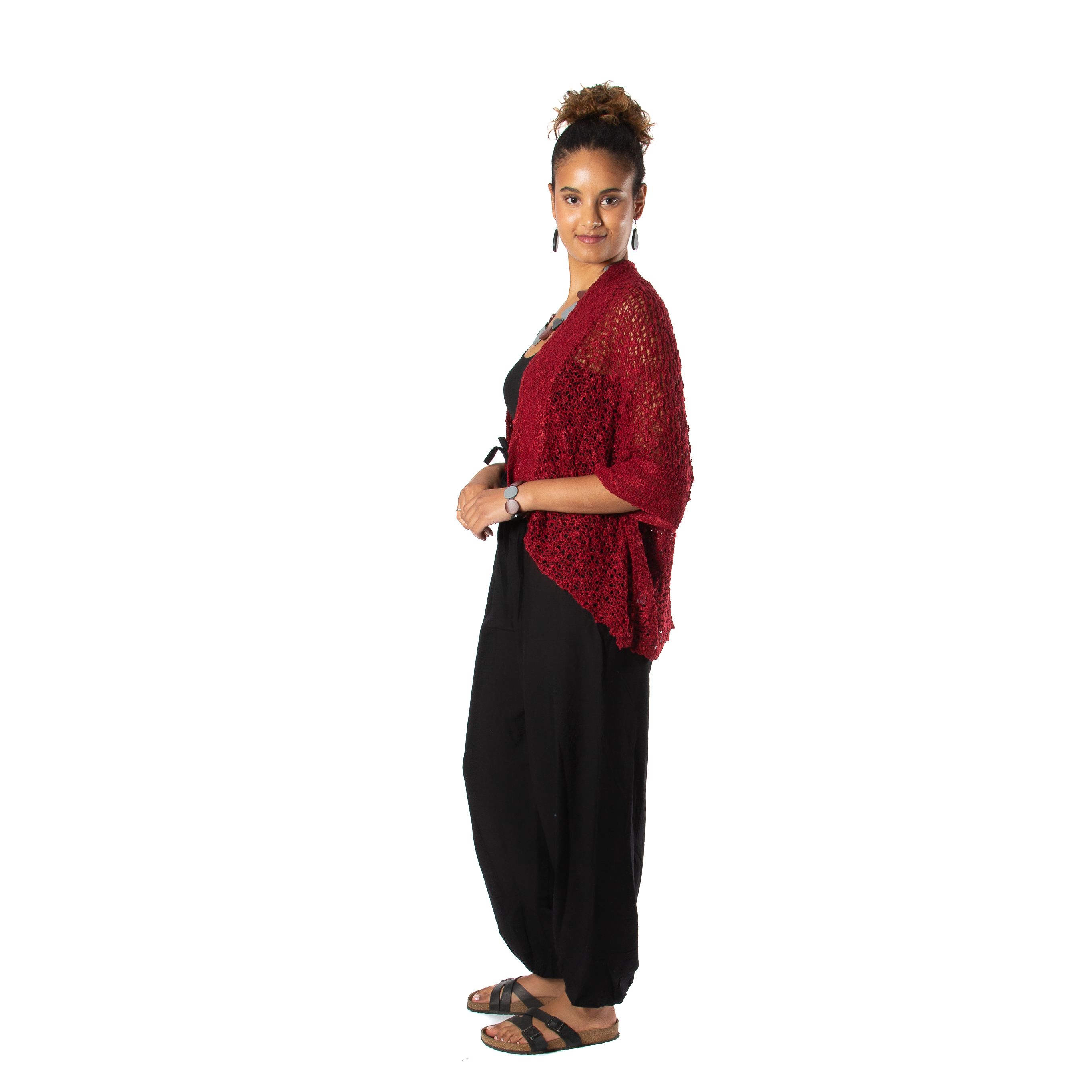 Popcorn Knit Cardigan in Claret Red - Perfect Short Sleeve Layering Essential - Shopthatapp.ca