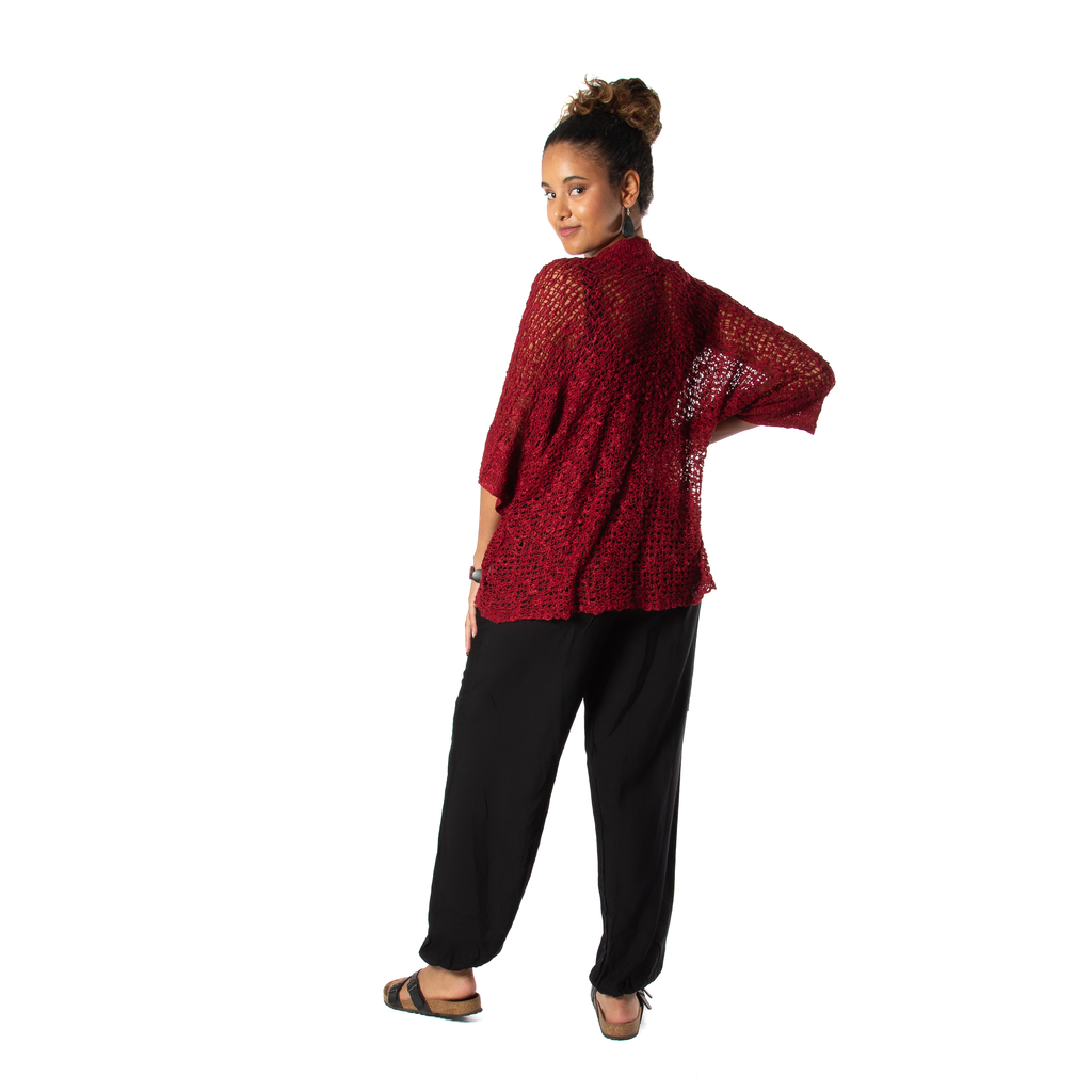 Popcorn Knit Cardigan in Claret Red - Perfect Short Sleeve Layering Essential - Shopthatapp.ca