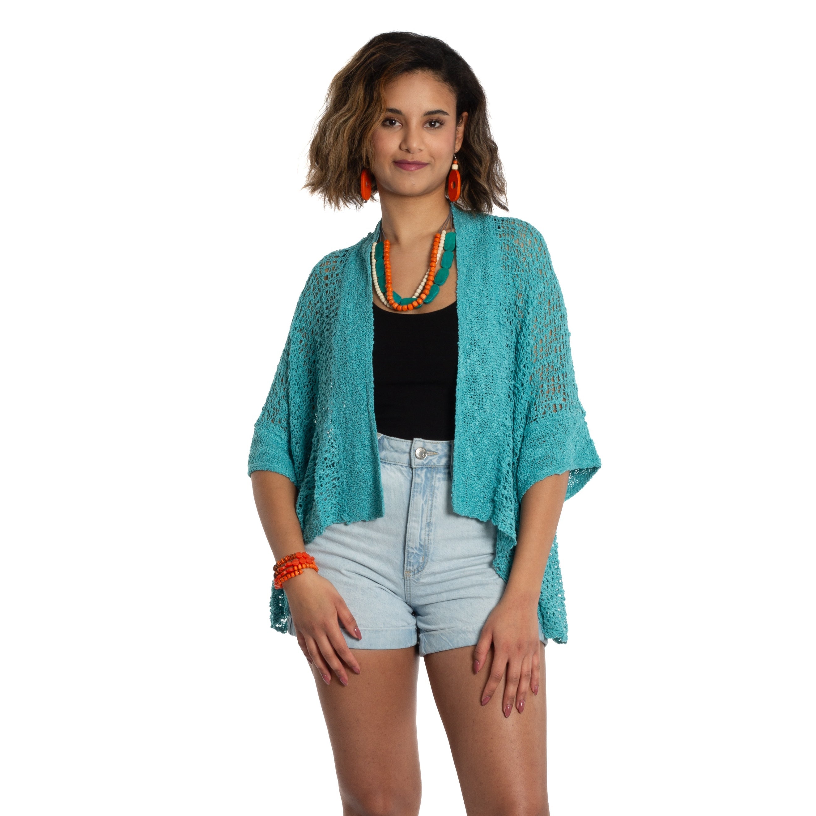 Short Sleeved Teal Cardigan for Effortless Style - Shopthatapp.ca