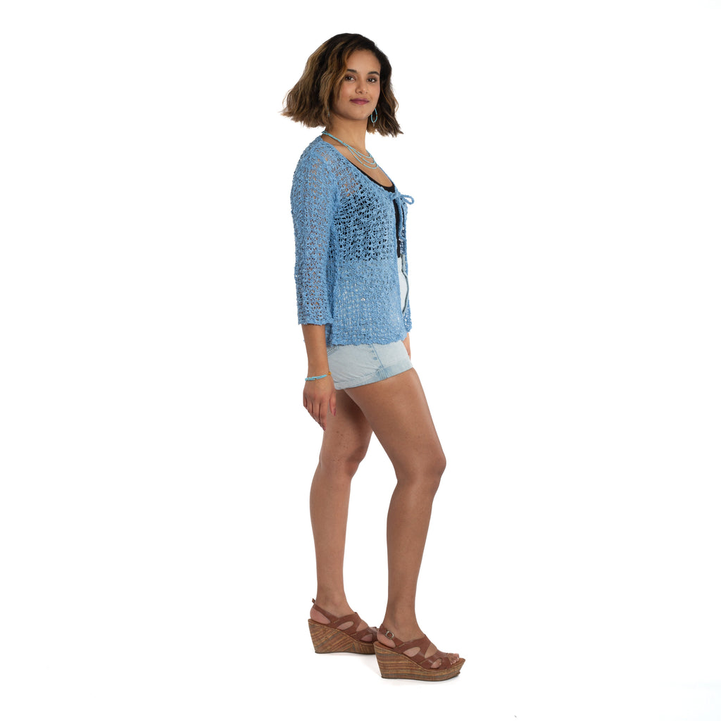 Tie Front Cardigan Blue for Effortless Style and Comfort - Shopthatapp.ca
