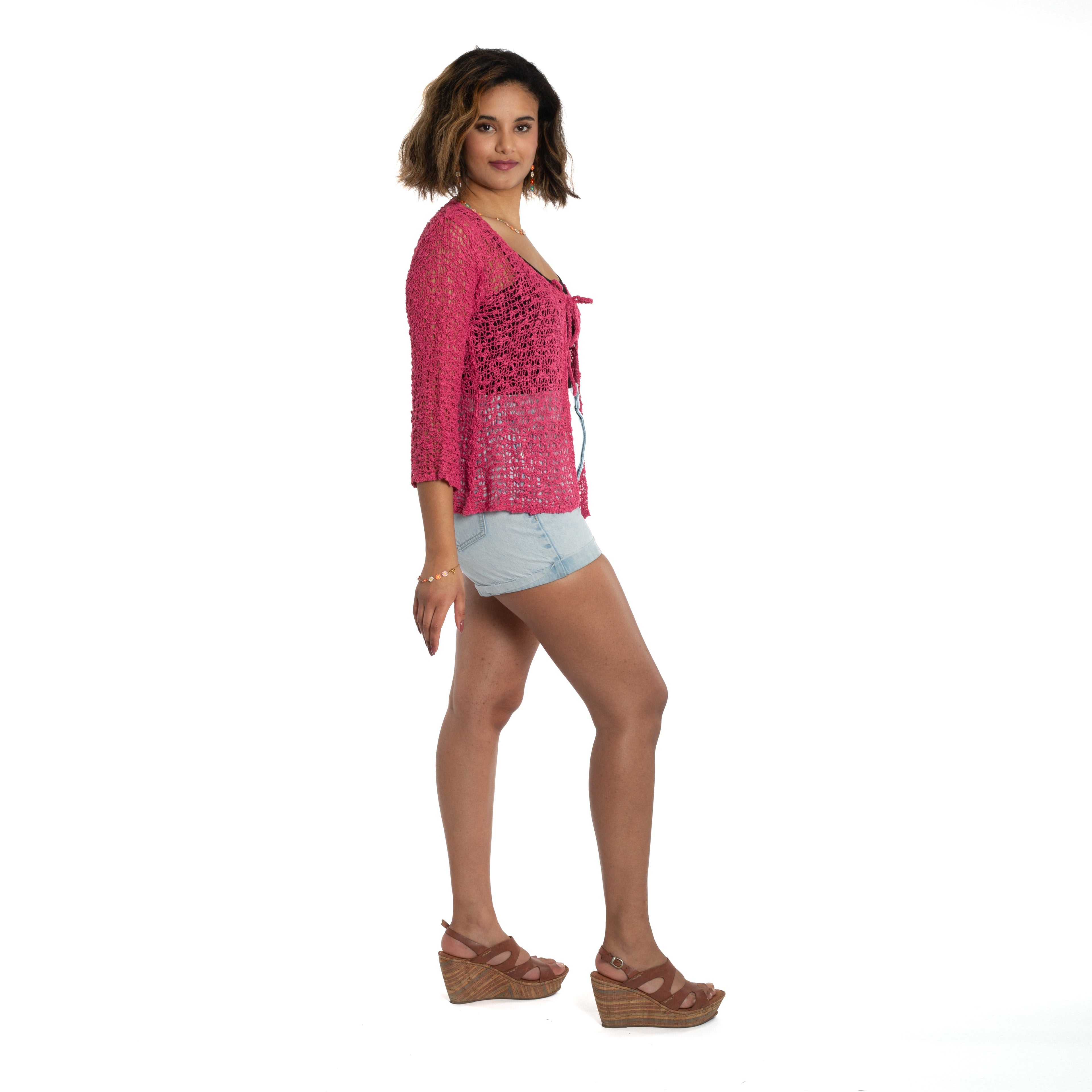 Tie Front Cardigan Pink - Stylish and Versatile Women's Fashion - Shopthatapp.ca