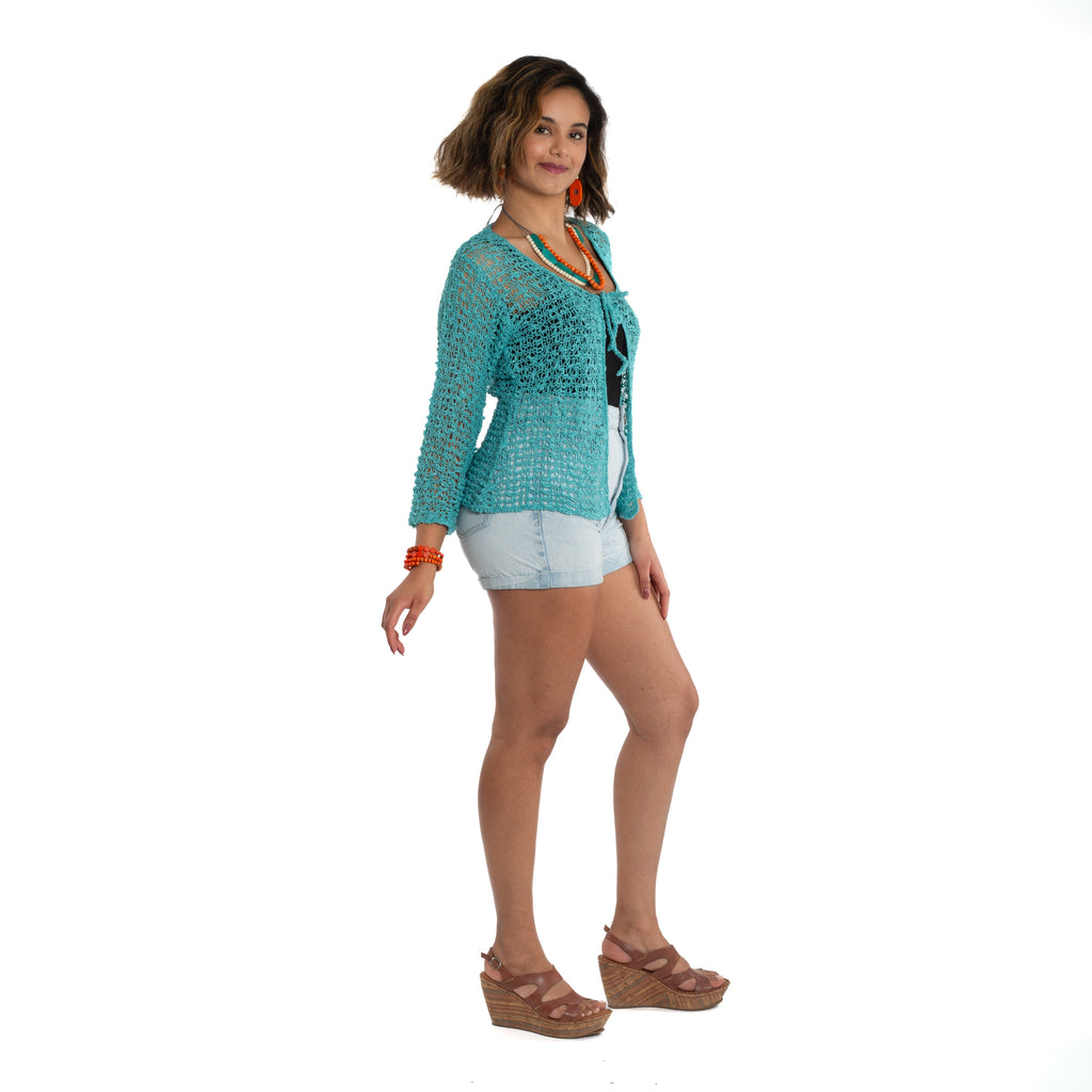 Tie Front Cardigan Teal - Stylish and Versatile Women's Sweater - Shopthatapp.ca