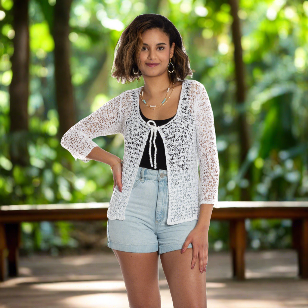 Tie Front Cardigan White - Stylish and Versatile Women's Knitwear - Shopthatapp.ca