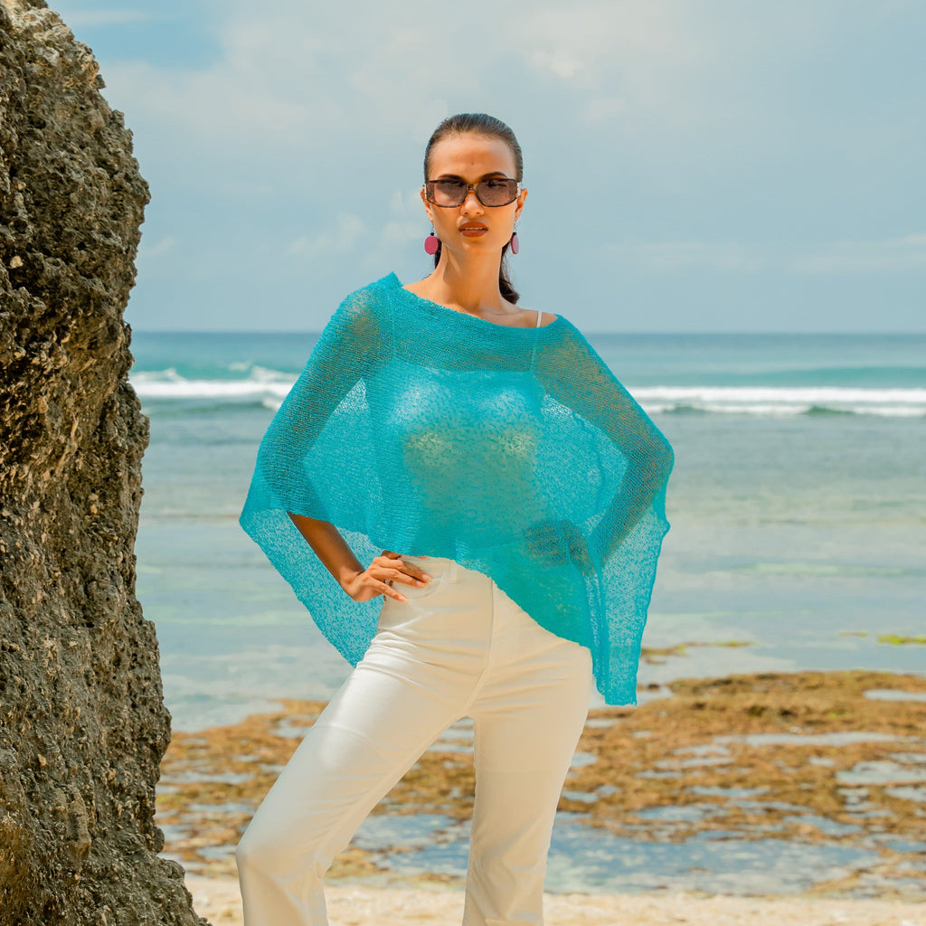 Sheer Mesh Poncho Teal - Stylish and Versatile Layering Piece - Shopthatapp.ca