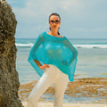 Sheer Mesh Poncho Teal - Stylish and Versatile Layering Piece - Shopthatapp.ca