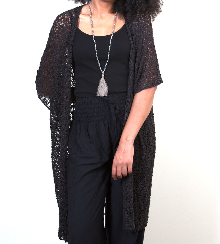 Mid Length Black Kimono - Popcorn Knit Style in Black - Shopthatapp.ca