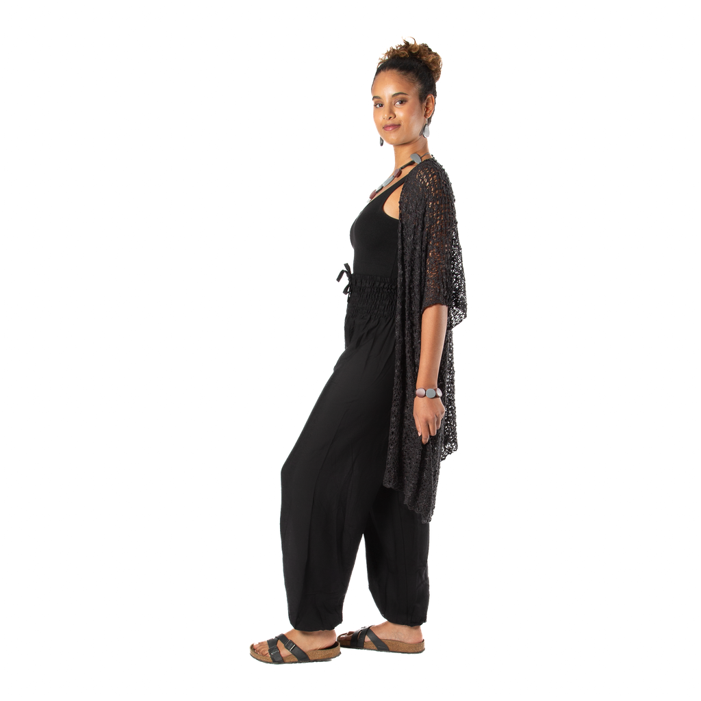 Mid Length Black Kimono - Popcorn Knit Style in Black - Shopthatapp.ca