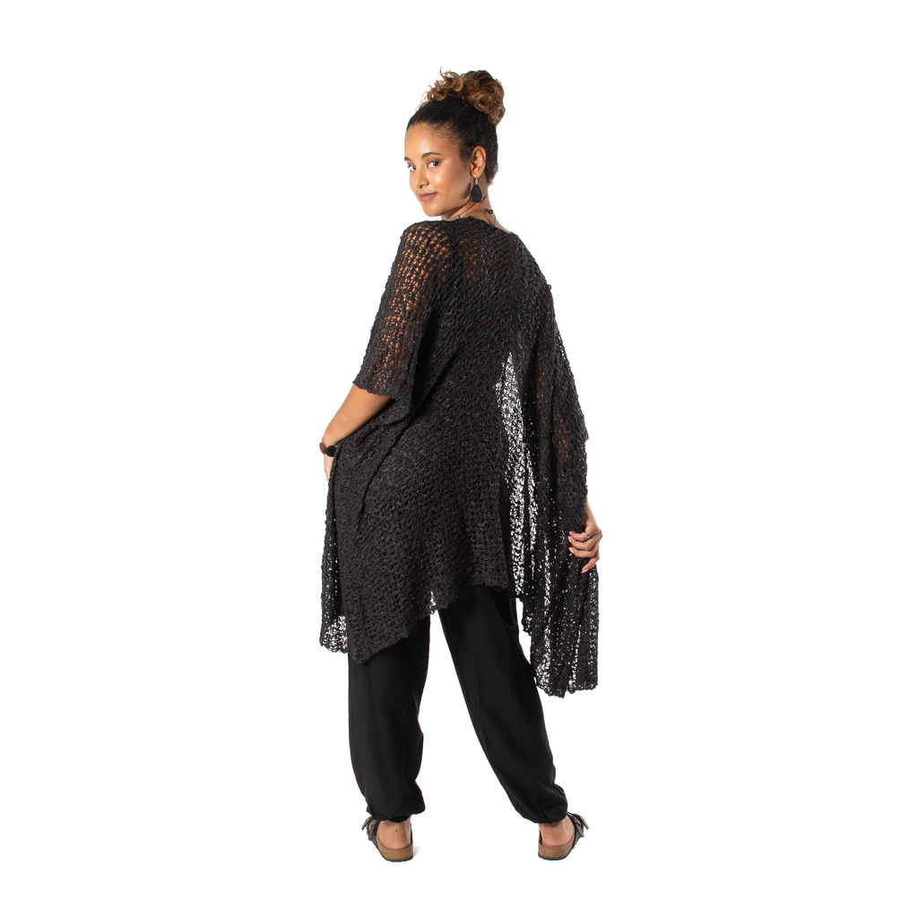 Mid Length Black Kimono - Popcorn Knit Style in Black - Shopthatapp.ca