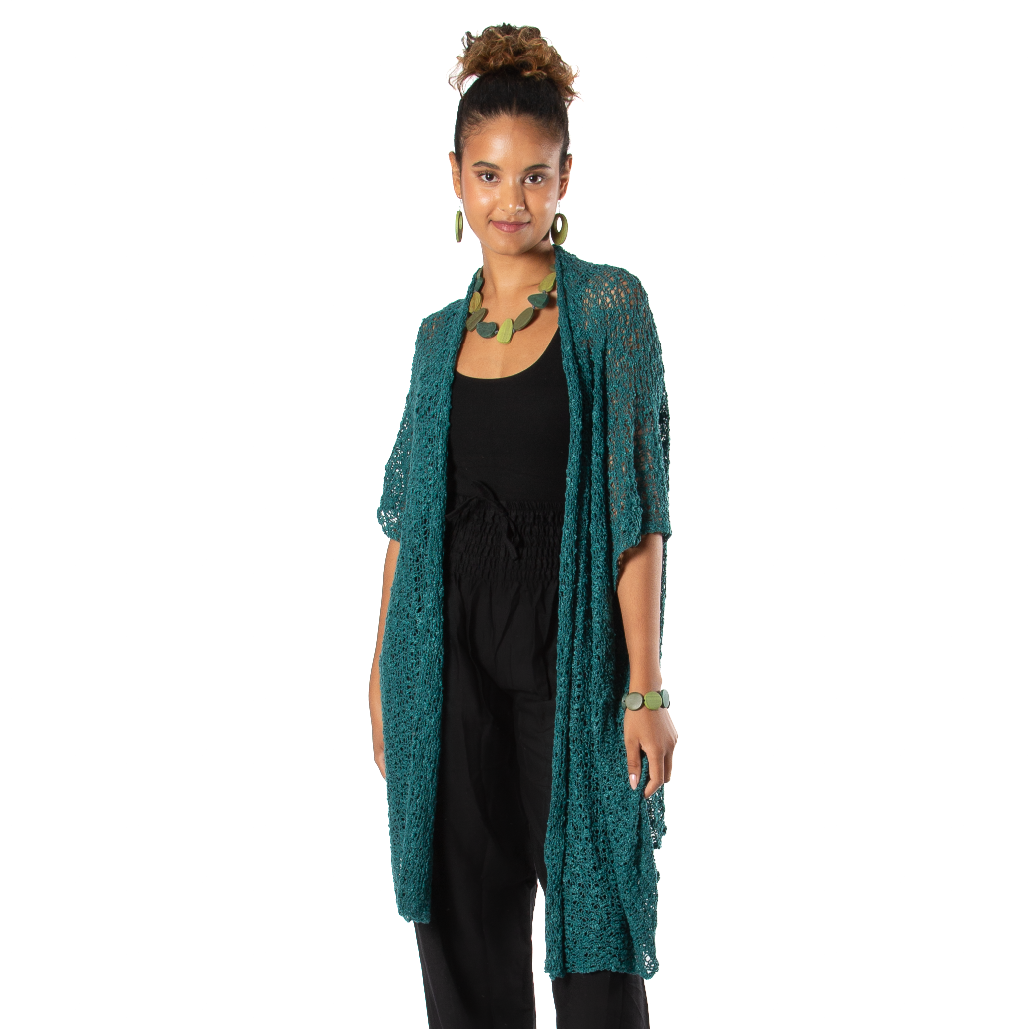 Mid Length Popcorn Knit Kimono - Jade Green - Shopthatapp.ca