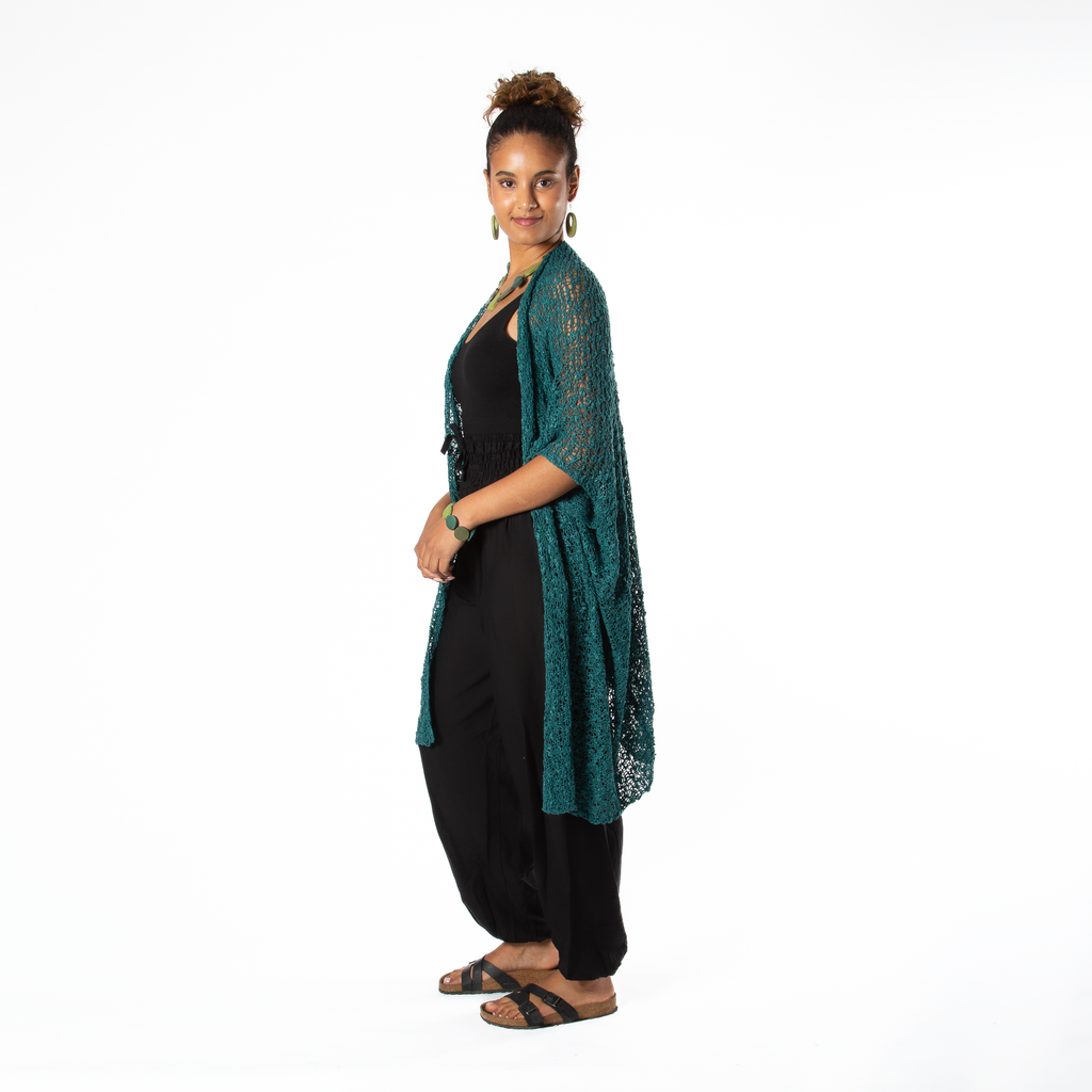 Mid Length Popcorn Knit Kimono - Jade Green - Shopthatapp.ca