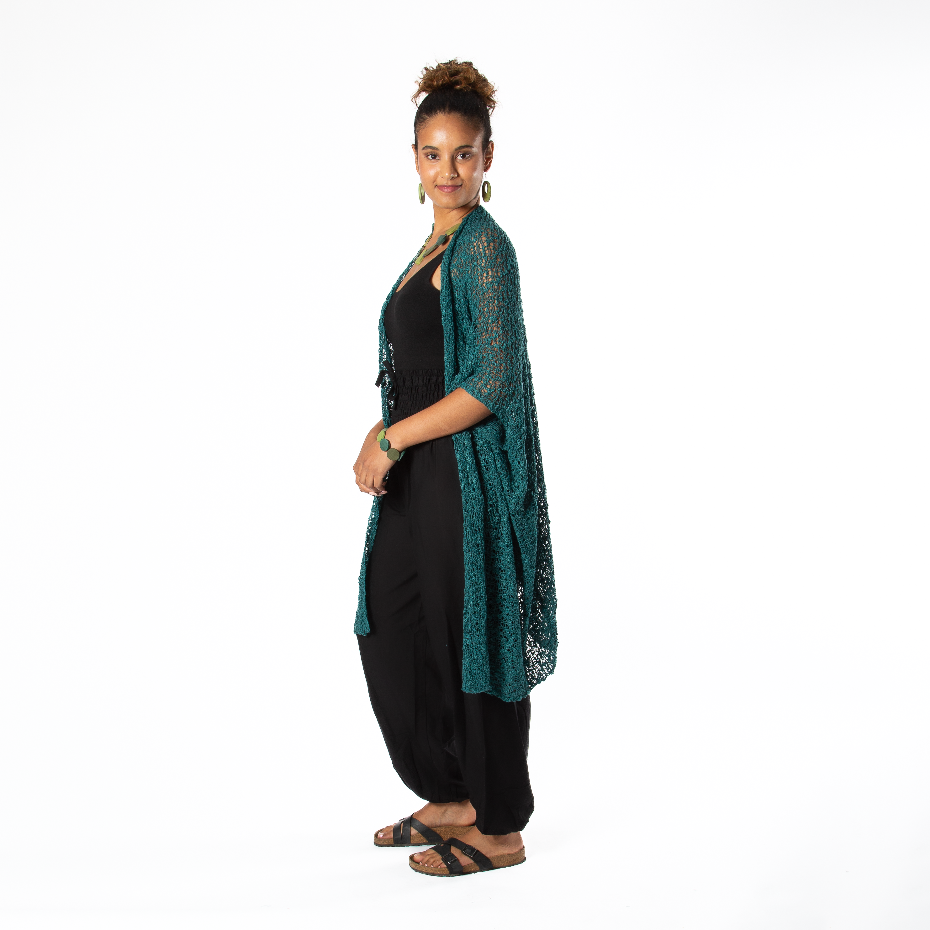 Mid Length Popcorn Knit Kimono - Jade Green - Shopthatapp.ca
