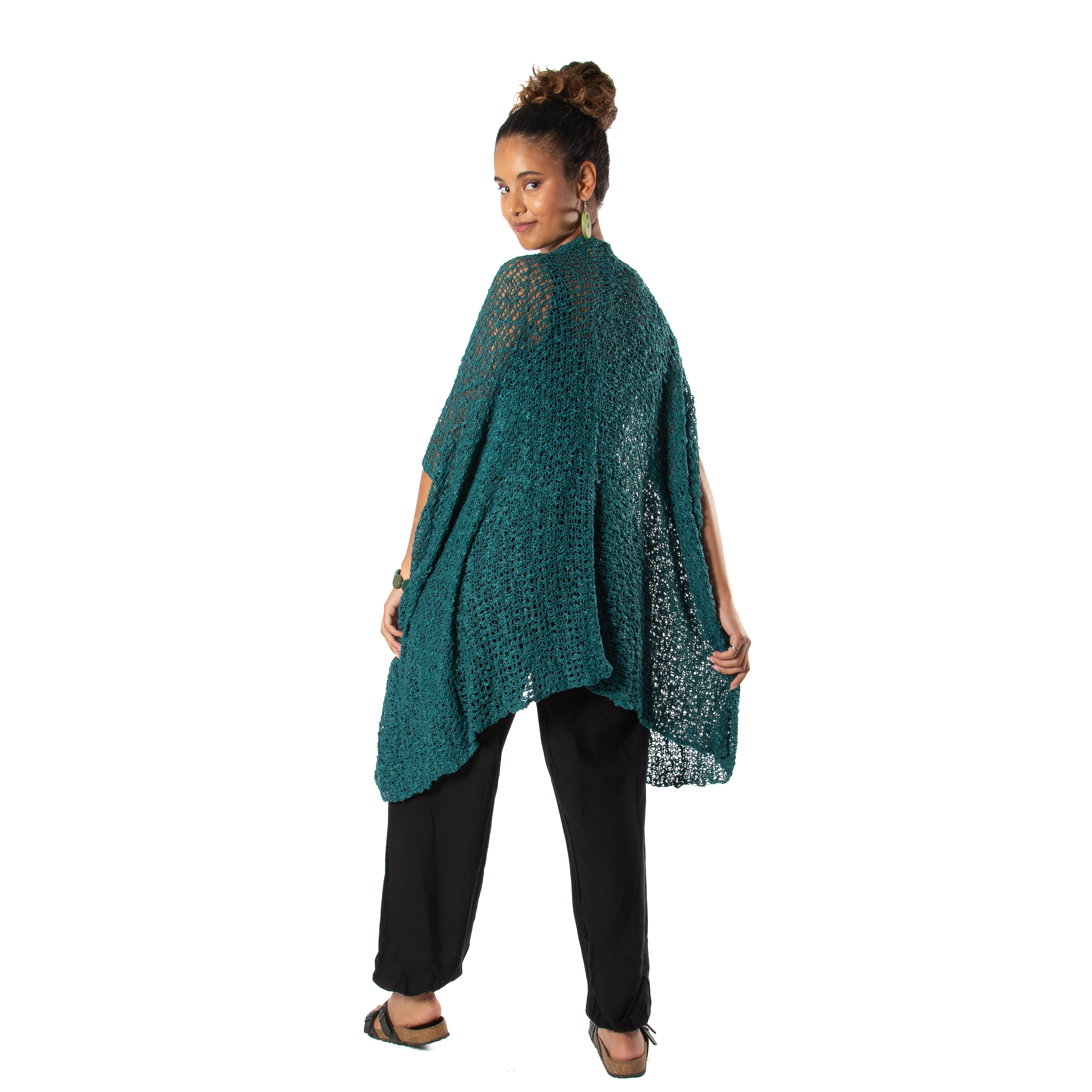 Mid Length Popcorn Knit Kimono - Jade Green - Shopthatapp.ca