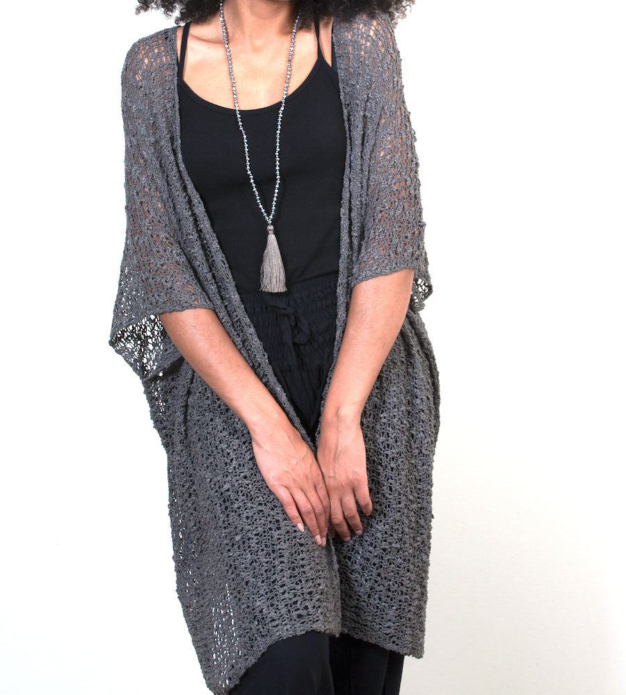 Mid Length Popcorn Knit Kimono - Grey - Shopthatapp.ca