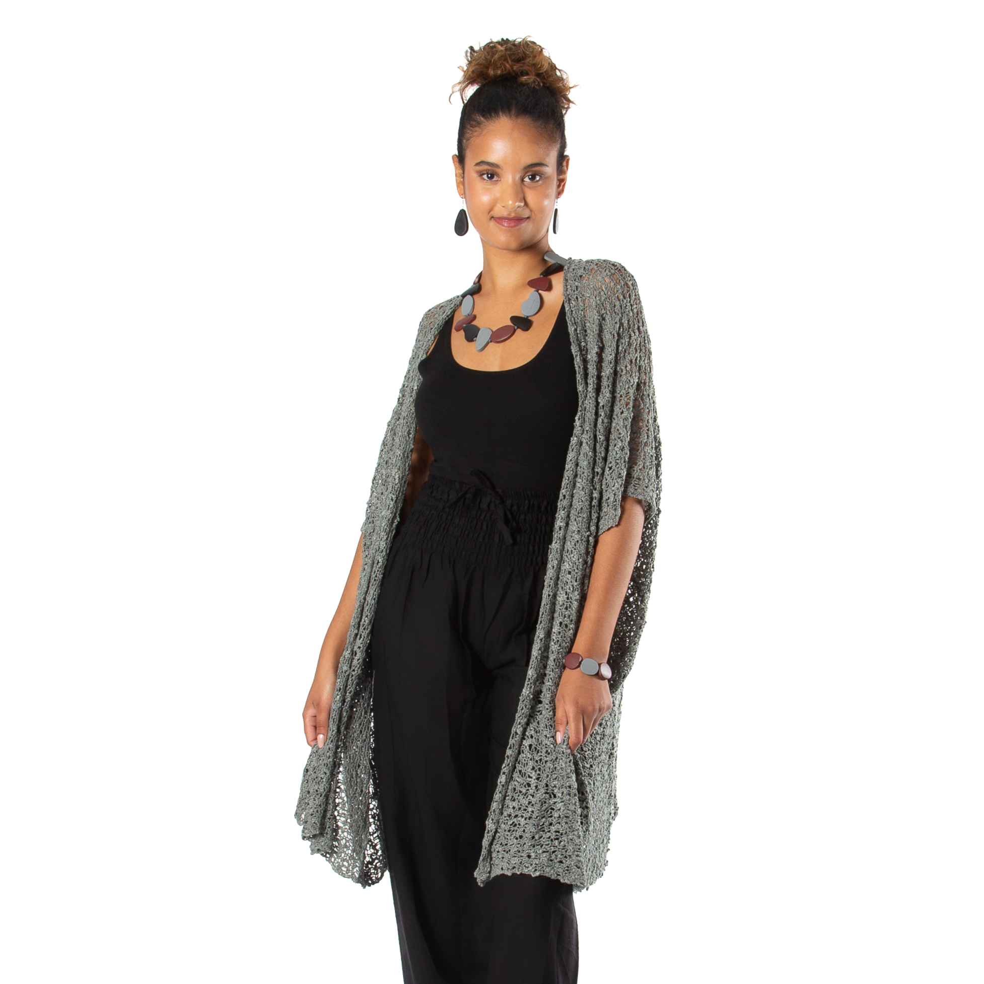Mid Length Popcorn Knit Kimono - Grey - Shopthatapp.ca