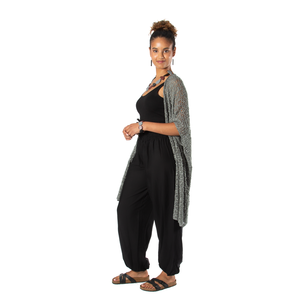 Mid Length Popcorn Knit Kimono - Grey - Shopthatapp.ca