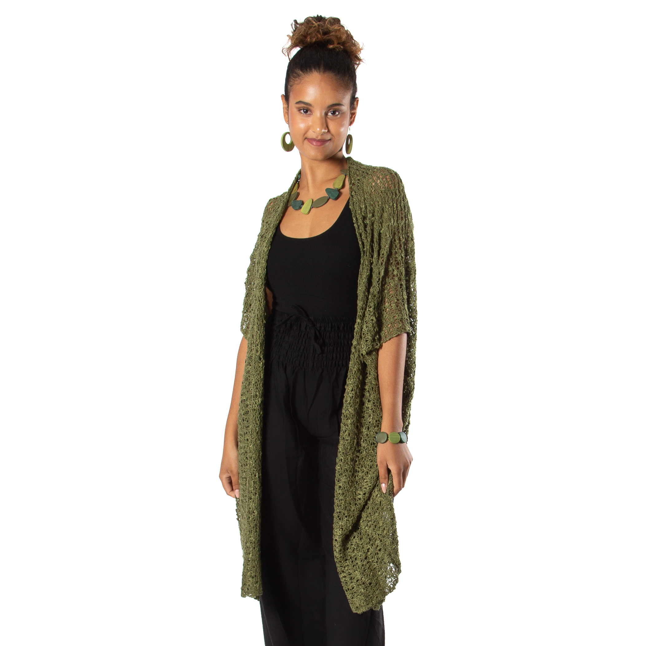 Mid Length Popcorn Knit Kimono - Sage Green - Shopthatapp.ca