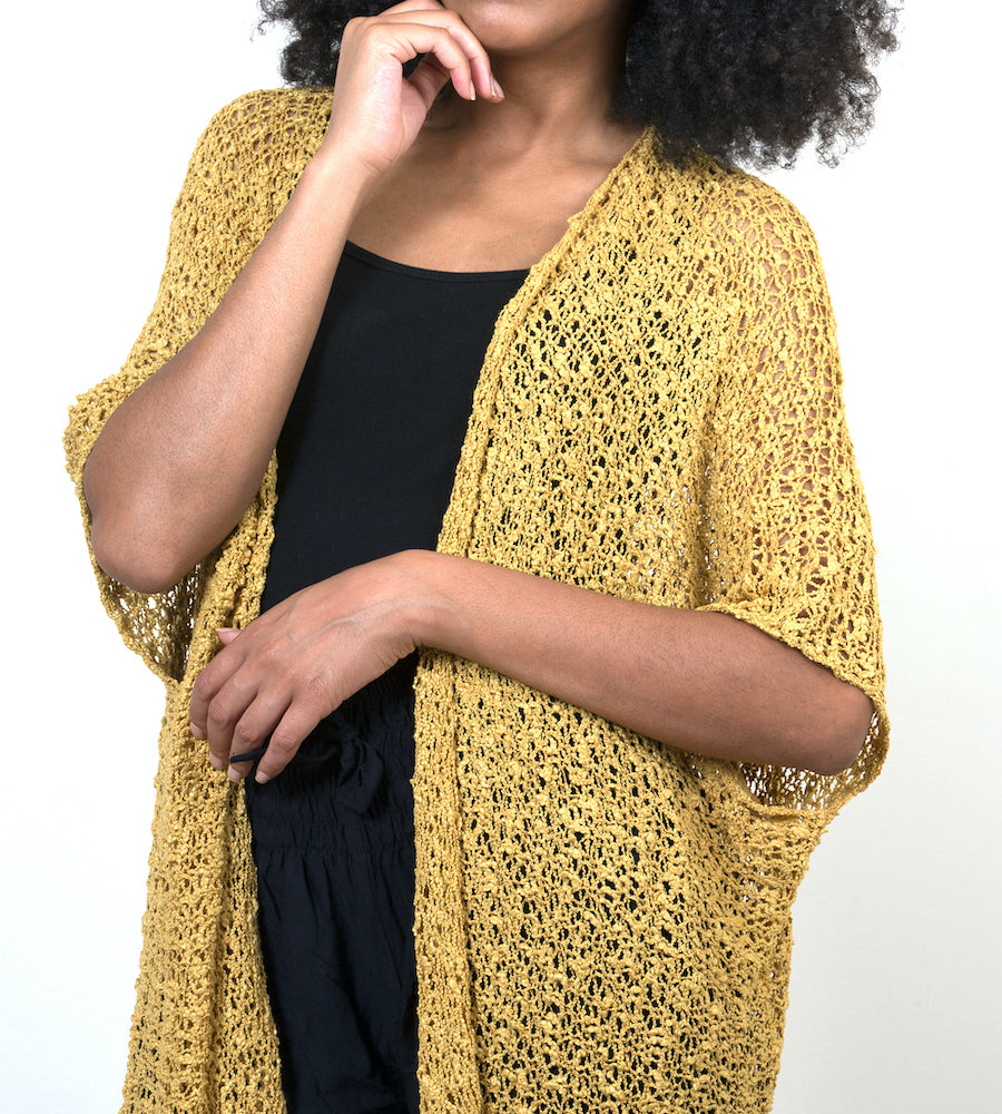 Mid Length Mustard Popcorn Knit Kimono - Shopthatapp.ca